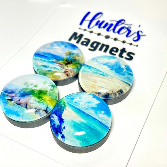 Set of 4 Magnets - Tropical Beach Glass Refrigerator Kitchen Whiteboard - Picture 2 of 3